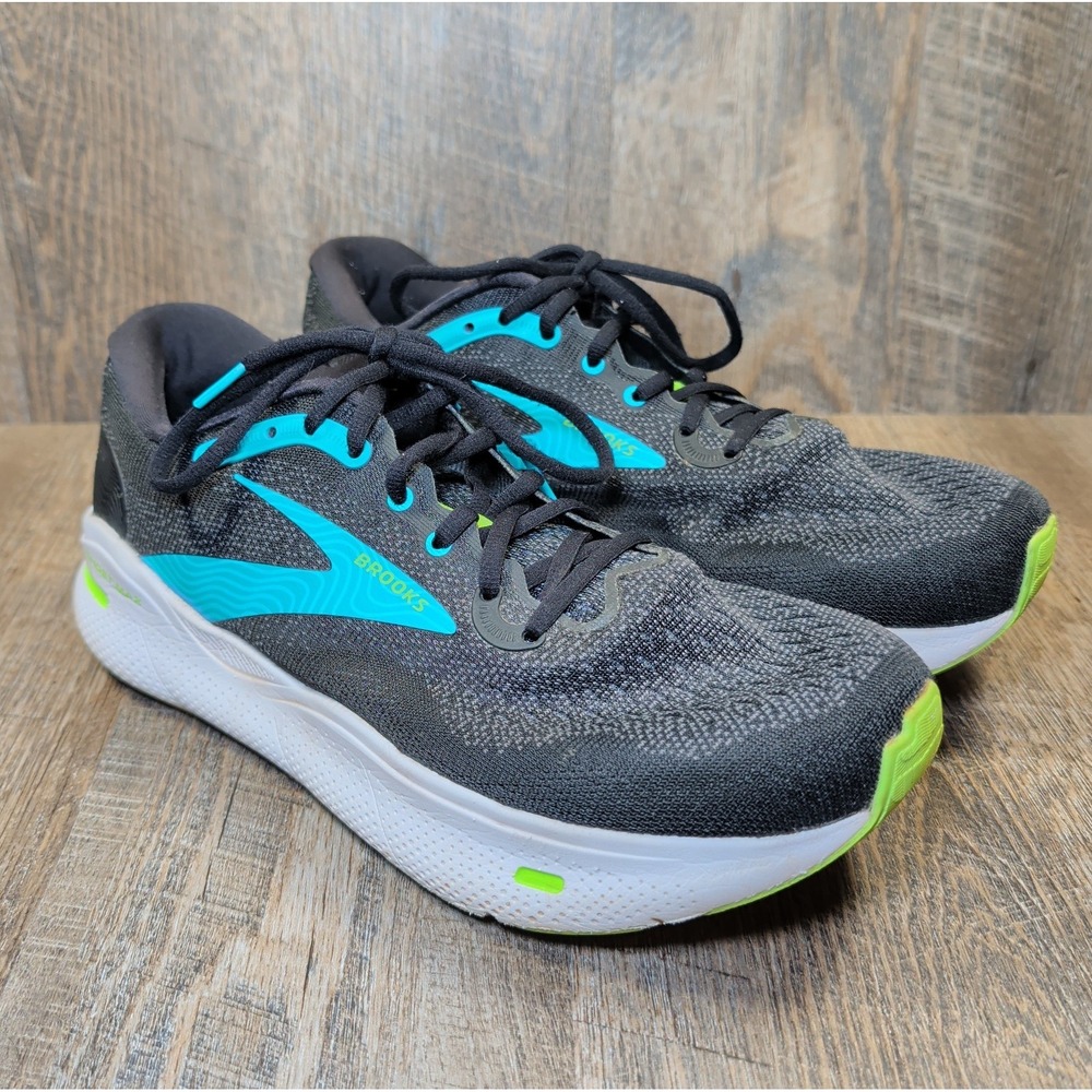 Brooks Ghost Max Men Size 10.5 2E Wide Running Shoes Cushioned Black Blue Lime